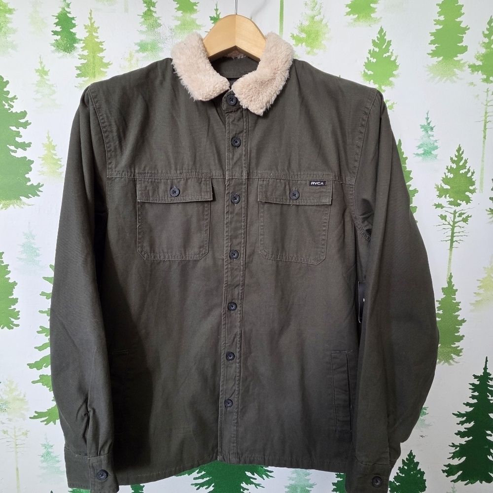 Men's Olive Green Jacket with Faux Fur Collar